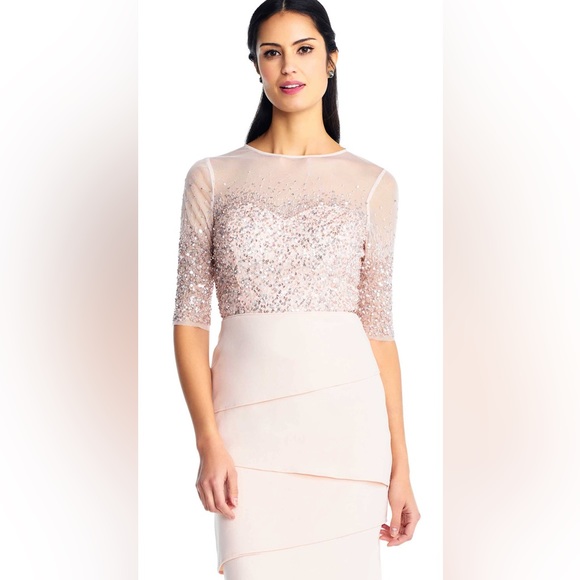 Adrianna Papell Women's Short Dress with Beaded Bodice and Layered - Picture 1 of 16